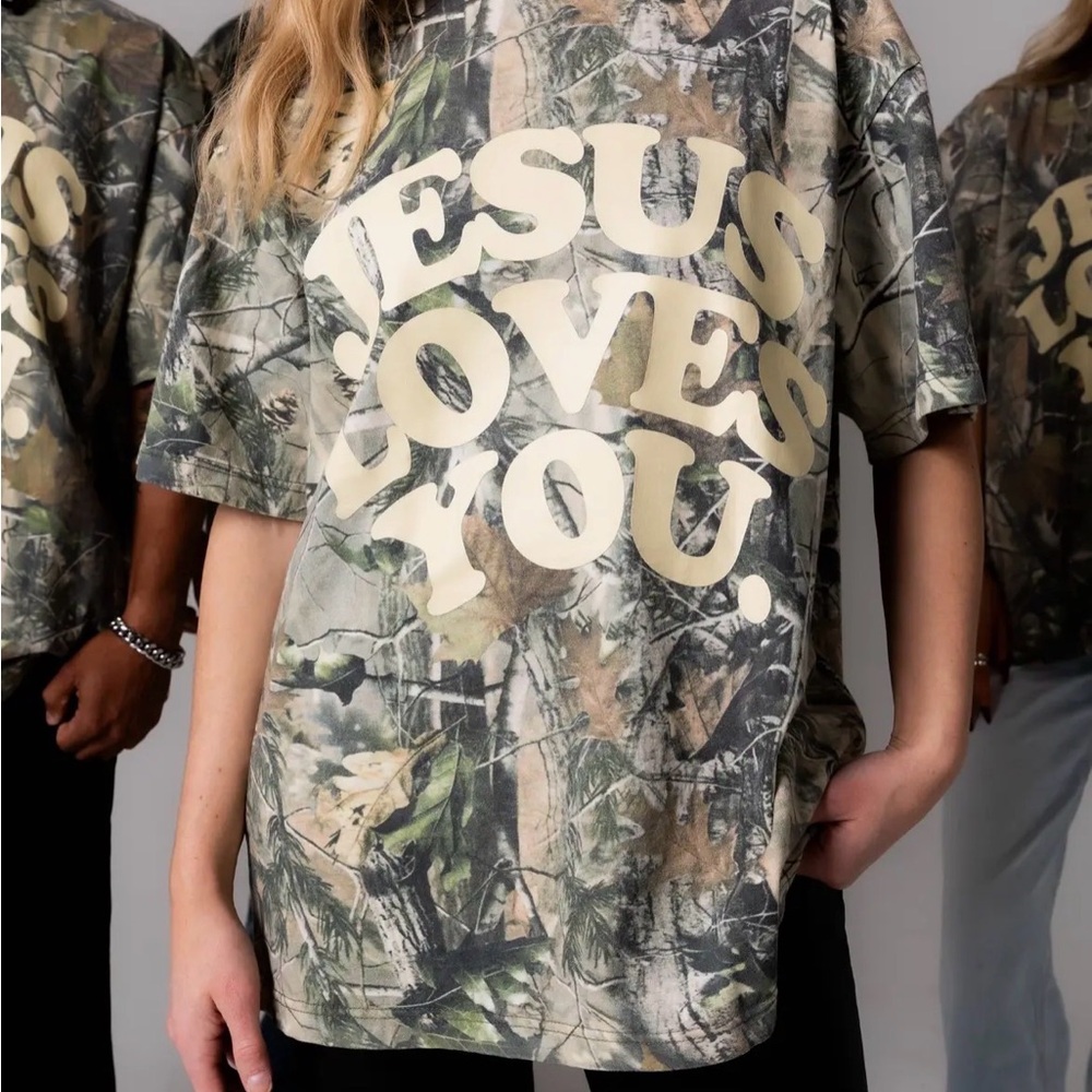Camo Jesus Loves You Graphic Tee